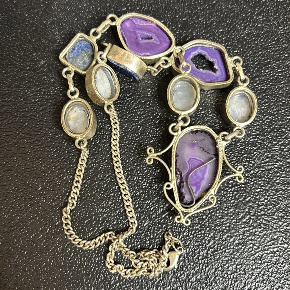 925 Lapis Purple Quartz Druzy Iolite Biwa Pearl Gemstone Silver Necklace​ - Picture 9 of 9